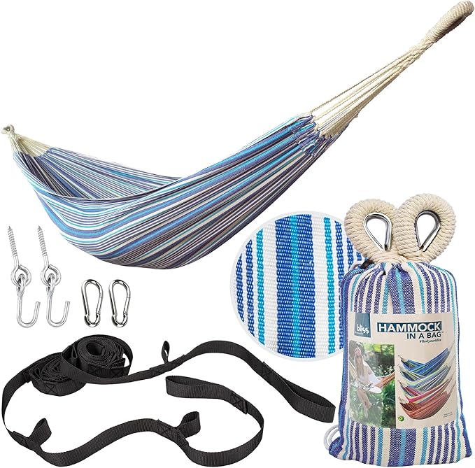 Bliss Hammocks BH-400-SC 40" Wide Hammock w/Hand-Woven Rope Loops & Hanging Hardware, Outdoor, Patio, Backyard Durable, Cotton and Polyester Blend, 220 Lbs Capacity, Sail Cloth