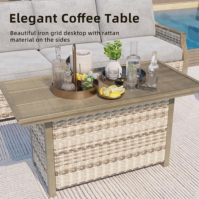 MELLCOM 4 Pieces Outdoor Patio Furniture Set with Swivel Chairs, All Weather Rattan Wicker Patio Conversation Set with 3-Seater Sofa, Coffee Table for Patio, Balcony, Porch, Deck