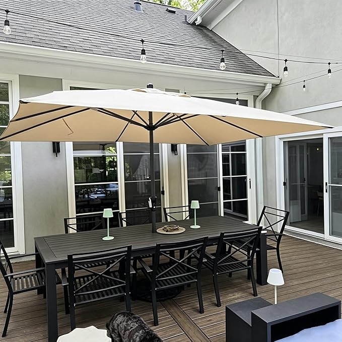 PURPLE LEAF 12' x 9' Patio Market Umbrella Outdoor Table Sun Umbrellas with Crank 8 Aluminum Sturdy Ribs for Pool Deck Backyard Beach Beige
