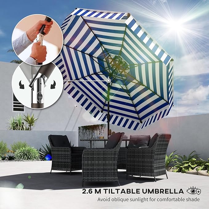 Outsunny 8.6FT Patio Umbrella, UPF 30+ Outdoor Market Umbrella, 2-Tier Vented Patio Table Umbrella with Crank 8 Ribs, Tiltable Porch Umbrella for Garden Deck Poolside, Navy Blue