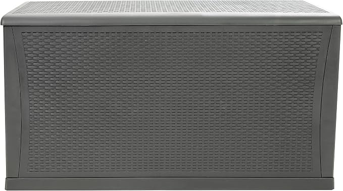 EMMA + OLIVER 120 Gallon Gray Plastic Deck Box for Outdoor Patio Storage & Deck Organization