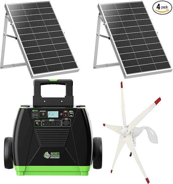 Nature's Generator Elite Gold - WE System:3600W Solar & Wind Powered Pure Sine Wave Off-Grid Nature's Generator Elite+2pcs 100W Solar Panel+Wind Turbine HKNGAUELW