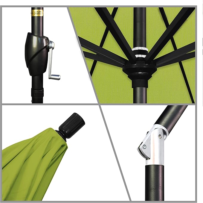 California Umbrella GSPT908302-5429 9' Round Aluminum Market, Crank Lift, Push Button Tilt, Black Pole, Sunbrella Macaw