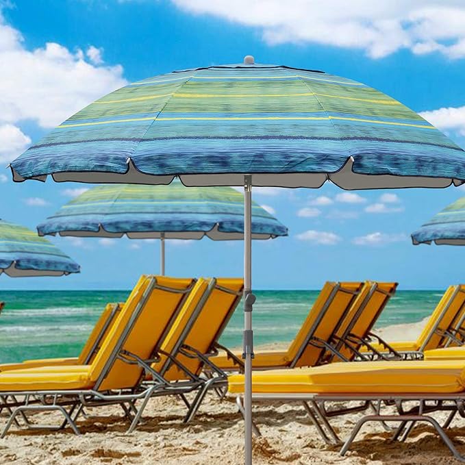 Blissun 7.2' Beach Umbrella with Sand Anchor, Outdoor Portable Beach Umbrella for Sand with Tilt Pole, Carry Bag, Air Vent