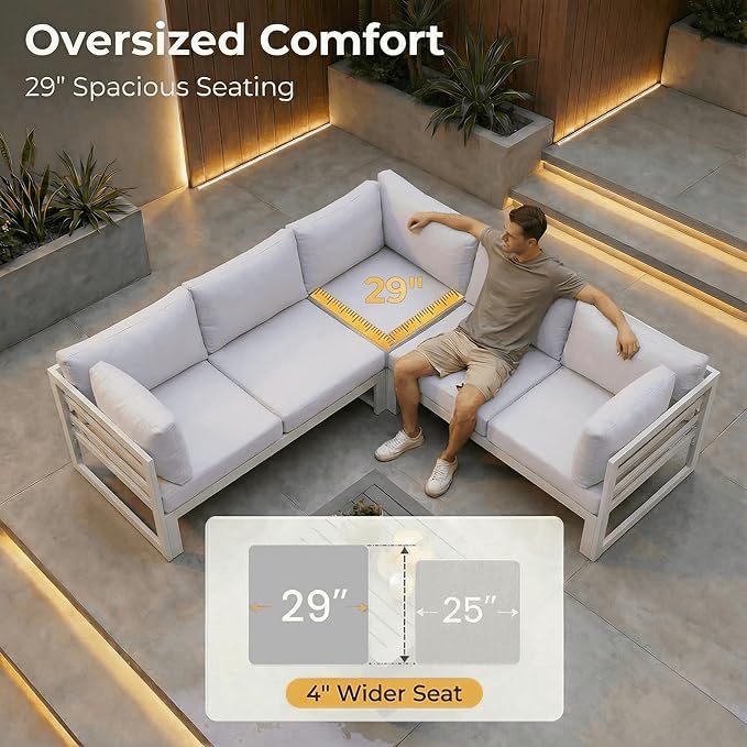 NICESOUL 14 Pcs Extra Large Modern Aluminum Outdoor Sofa with Coffee Table, 29" Deep Wide Seat, 500 lbs Durable Sectional Set for Heavy People,High End Patio Furniture Set for Backyard, Light Gray
