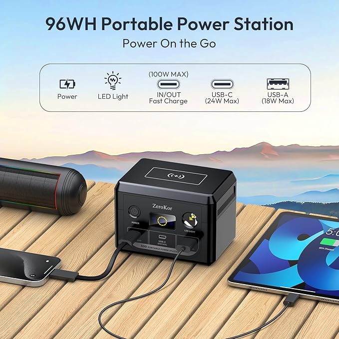 Portable Solar Power Generator with Panels, 300W 110V AC Outlet Power Station with Solar Panel 60W, 100W Power Bank USB C Fast Charging Battery Back for Camping Laptop Smart Devices RV Van Outdoors
