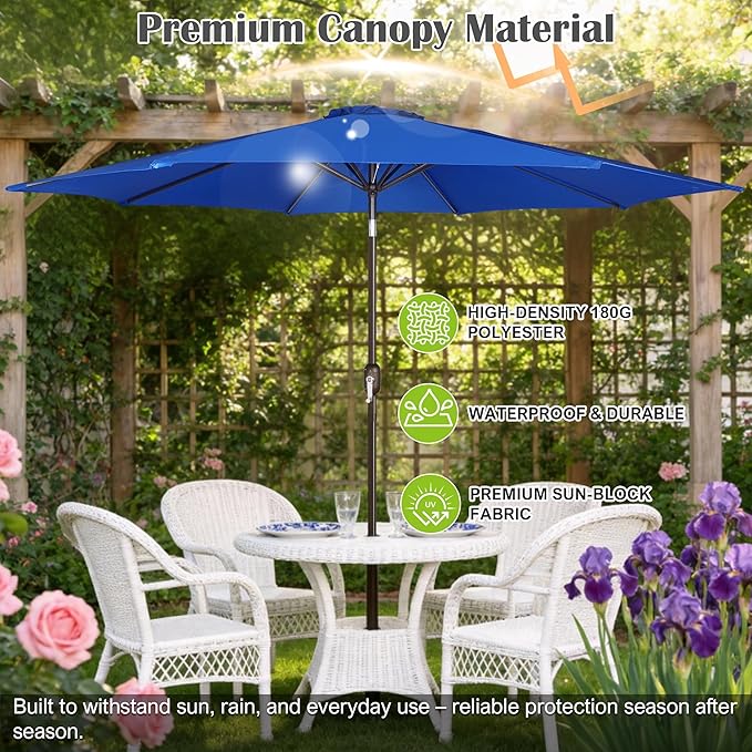 Blissun 10FT Outdoor Patio Umbrella, Outdoor Table Umbrella, Yard Umbrella, Market Umbrella with 8 Sturdy Ribs, Push Button Tilt and Crank