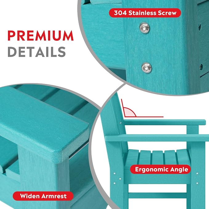 Costaelm Outdoor Dining Chairs with Arms Set of 2, Patio HDPE Garden Dining Table Chair, Poly Lumber Waterproof Restaurant Bistro Farmhouse Chairs for Outside Porch Backyard, Turquoise