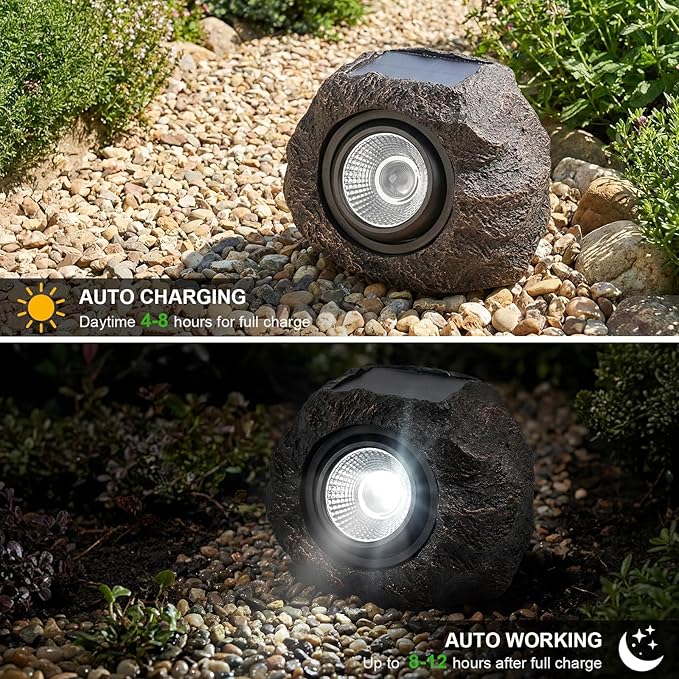 Candieslife Solar Rock Lights Outdoor Garden Waterproof - Super Bright LED Solar Spotlights, Solar Powered Landscape Path Decorative Garden Stone Lights for Pathway, Walkway, Yard, Patio (4 Pack)