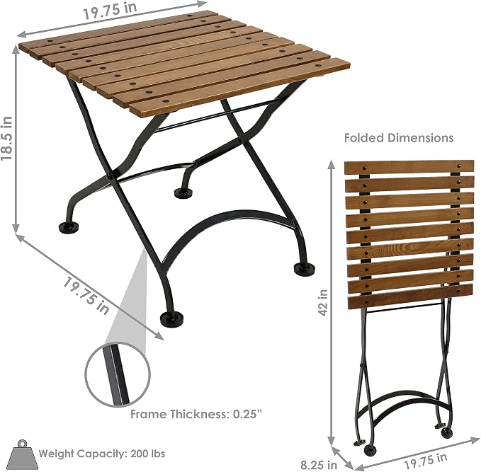 Sunnydaze European Chestnut Wooden Folding Outdoor Adirondack End Table - Square Side Table for Patio with Steel Frame - Brown