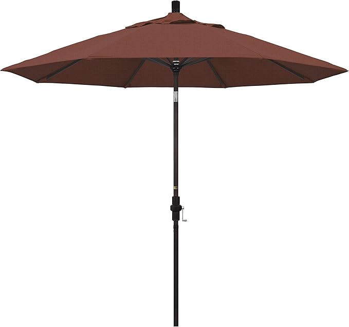 California Umbrella 9' Round Aluminum Market Umbrella, Crank Lift, Collar Tilt, Bronze Pole, Terracotta Olefin