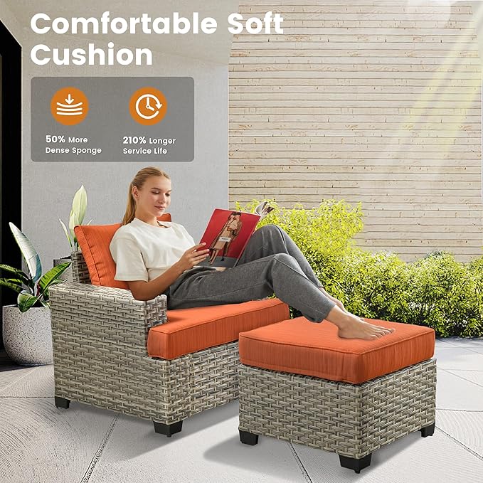 Patio Furniture Sets 7 Pieces Outdoor Sectional Rattan Sofa Manual Weaving Wicker Patio Conversation Set with Ottomans and T Cushion(Red)