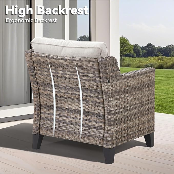 3 Pieces Patio Furniture Sets-Outdoor PE Rattan Wicker Chairs with Thickened Cushion and Glass Coffee Table,All Weather Patio Conversation Set for Garden Backyard Porch Deck Grey/Beige