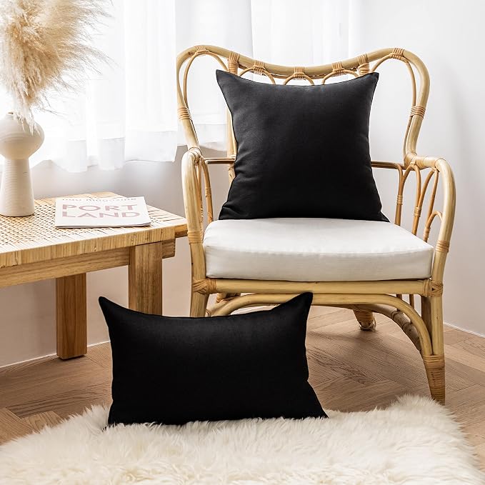 Home Brilliant 12x20 Pillow Cover Black Outdoor Pillows for Patio Set of 4, Rustic Throw Pillow Covers Compatible with Sunbrella Slipcover for Garden Swimming Pool, 30 x 50cm, Black