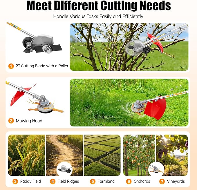 35.88cc Gas String Trimmer, 4-Stroke Weed Wacker with 2 Blade Heads & Shoulder Strap, Weed String Trimmer for Yards Lawn Garden Grass Trimming Wheat Corn Rice Cutting, Red