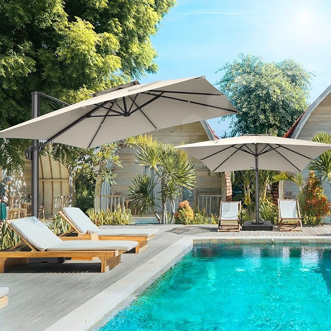 HOTEEL10x10ft Patio Umbrella Cantilever Umbrellas Double Top - Upgrade and Intensify - 360 Rotation and 5 Angles Adjustment - Aluminum Offset Pool Umbrella Outdoor Umbrellas for Patio Garden Pool
