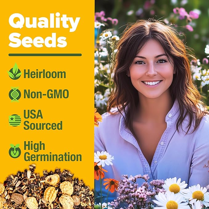 HOME GROWN Wildflower Seeds Bulk Mix | 90,000+ Non-GMO Perennial Flower Seed for Outdoor Planting | 24 Varieties to Attract Bees, Birds & Hummingbirds | Butterfly Garden | 3 oz