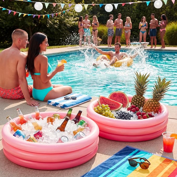 VioraWhite 6 Pack Inflatable Kiddie Pool for Toddlers 34"x10" Pink Blow up Kids Swimming Pool Small 3 Rings Round Baby Pools for Indoor Outdoor Water Game Play Center