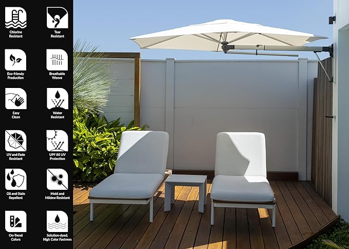 ShadowSpec Retreat Patio Umbrella, Large 9FT Hexagon Wall Mount Umbrella for Balcony, Apartments, And Outdoor Patio