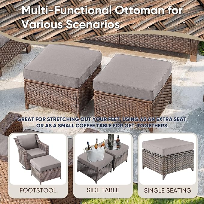 4 Piece Patio Furniture Set-Outdoor Rattan Wicker Sofa with Patio Chairs Outdoor Furniture for Porch Garden Backyard Poolside-Brown/Grey