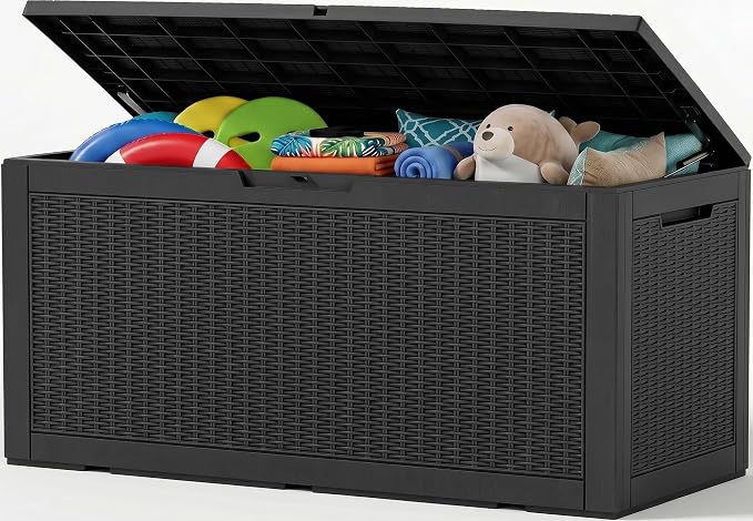 Outdoor Storage Box,160 Gallon Resin Deck Box,Waterproof & UV Resistant Lockable Package Delivery Bin,Toy Cabinet for Indoor & Outdoor