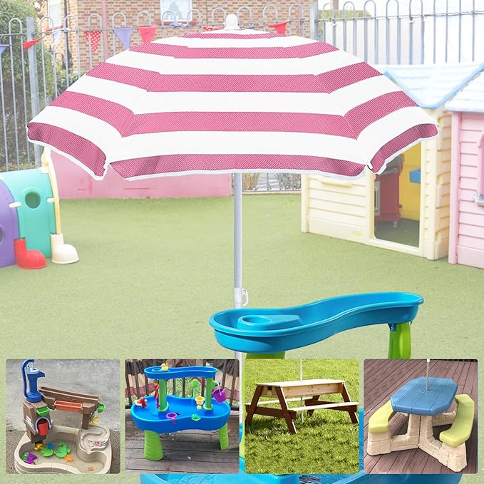 Beach Umbrella for Kids Water Table & Picnic Table Shade, Heavy-Duty Children's Portable Outdoor Umbrella, 47 Inch UV Protection for Sand Play, Camping, Garden and Beach Pink