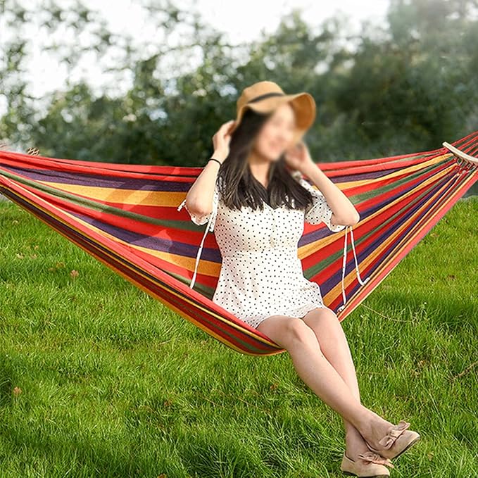Hammocks for Camping Outside, Double Hammock with Straps, Hammocks for Trees Chair, Traditional Cotton Rope Hammock, for Outdoor Patio Backyard Poolside