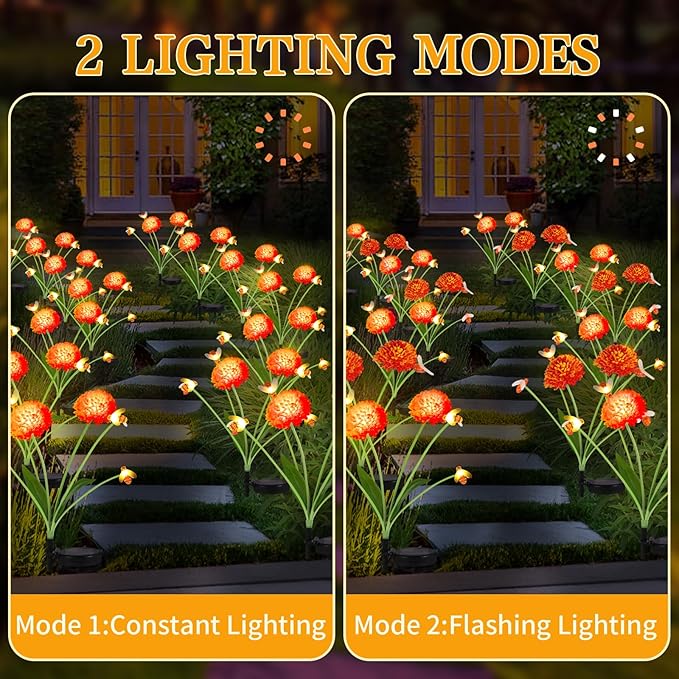 Solar Garden Lights Outdoor, 4 Pack Solar Flowers Lights with Bee, Waterproof Solar Lights Outdoor for Garden Yard, Patio, Pathway, Wedding, Festival Decor, Gift for Women, Mom Grandma