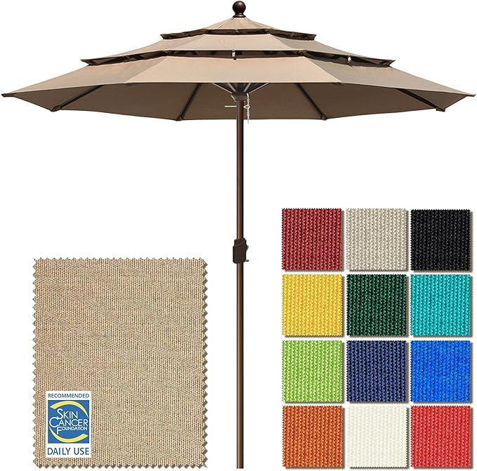 EliteShade USA 10-Year-Non-Fading 11ft 3-Tier Market Patio Umbrella, Commercial Grade Outdoor Table Umbrella with Crank Open, Windproof & UPF 50+ UV Protection, Heavy Duty Ventilation for Garden, Deck, Pool, Backyard, Beach & Bistro, No Tilt, Heather B...