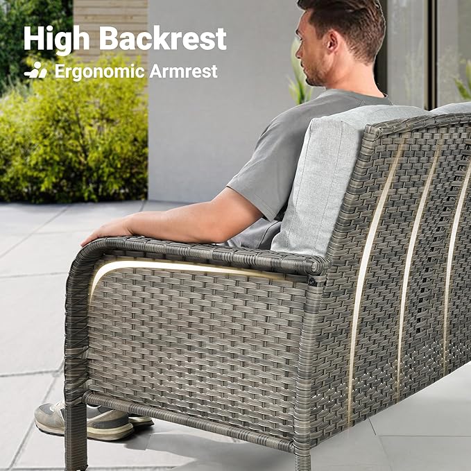 ovios 8-Piece Patio Furniture Set, Outdoor Wicker Sofa with Swivel Chairs Coffee Table, High Back Rattan Couch Loveseat with Comfy Cushions for Porch Yard Deck, Grey