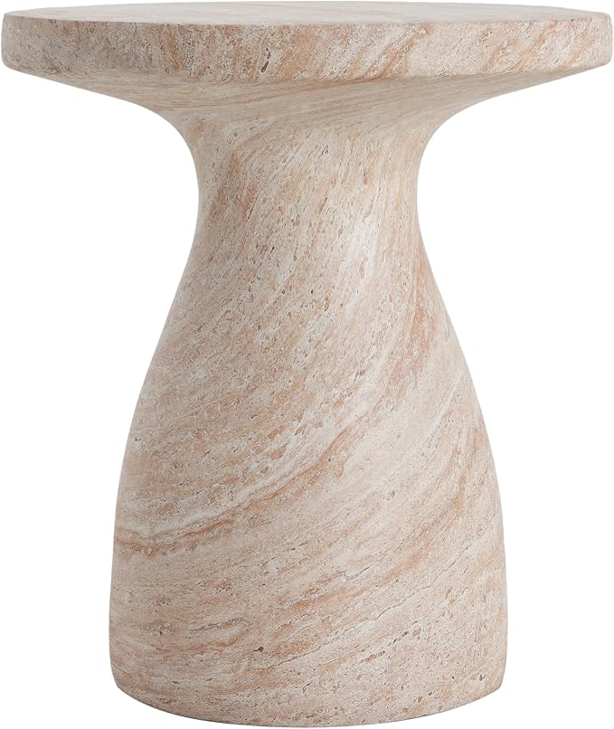 Outdoor Side Table Faux Marble End Table Faux Stone Side Tables Travertine Small Coffee Tables for Indoor Outdoor, Garden Stool Plant Stand for Porch, Backyard Patio, 20"*23*-Beige