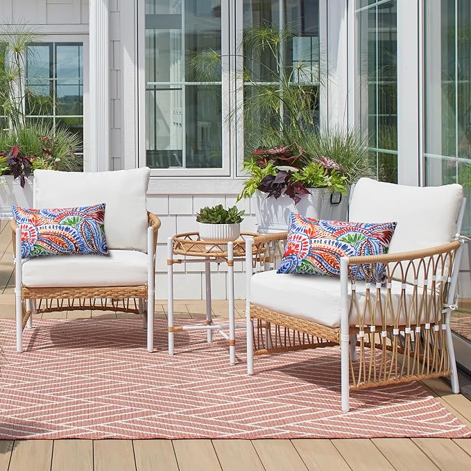 2 Pack Waterproof Outdoor Pillows, 12x20 Outdoor Lumbar Pillows | Patio Furniture Pillows, Decorative Throw Pillows, Waterproof &Fade Resistant, Removable & Washable, Paisley Multi Red