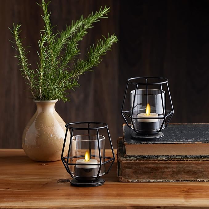 Luminara Flameless Tealights Rechargeable LED Set of 2 1.5" x 2.1", Battery Operated Moving Flame w/USB Charging Base, Indoor Safe Decorative Lights