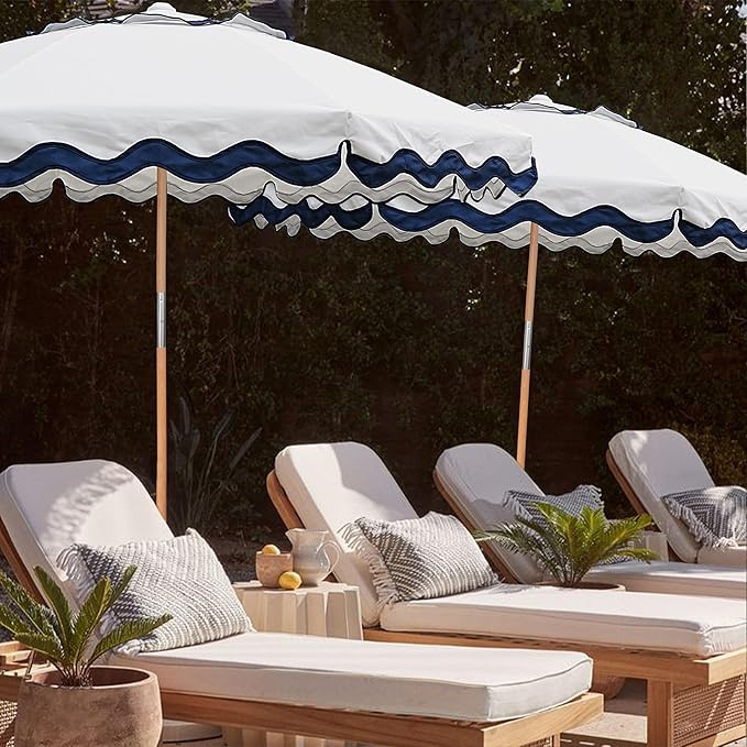AMMSUN 7.8ft Seashore Umbrella, Outdoor Umbrella, Boho Beach & Patio Umbrella with UV 50+ Air Vent Ash Wood Pole Carry Bag & Water-Resistant Canvas (Rivulet Blue)