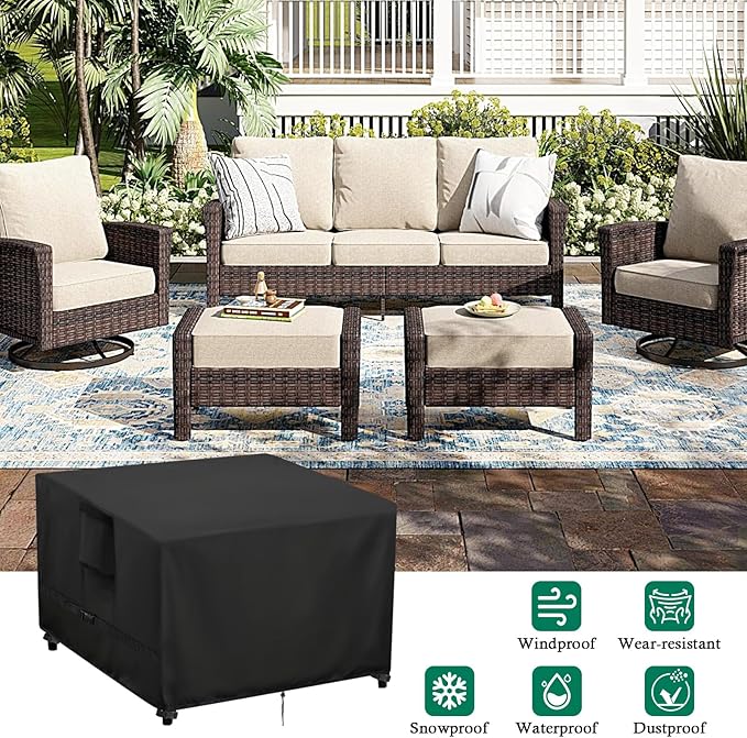 Outdoor Table Cover Square 28 inch Patio Table Cover Waterproof Patio Furniture Covers Rectangular for Outside Small Table and Chair Sets, Fire Pit, Coffee Table, Ottoman-28"L x 28"W x 28"H