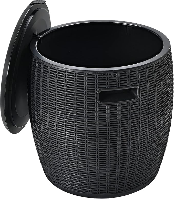 Tangkula 9.5 Gal Cooler Bar Table, Patio Wicker Ice Cool Bar Table, Outdoor Rattan Bar Table with Ice Bucket, Ice Bucket with Side Handles & Lid, Beer & Wine Cooler for Party, Poolside, Deck, Yard