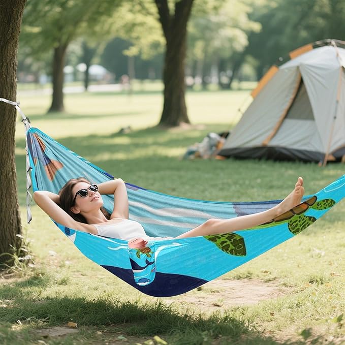 Ocean Whalurtle Fish Blue Sea 330lb Capacity Outdoor Hammocks with Hanging Ropree Hammock for Outside Patio Garden hamacas para adultos con soporte