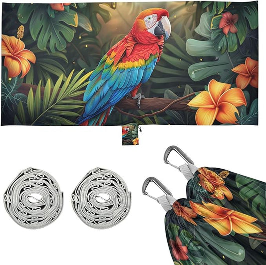 Vibrant Tropical Macaw Parrot Flower Outdoor Hammocks Indoor Hammock for Outside Patio Backyard Poolside