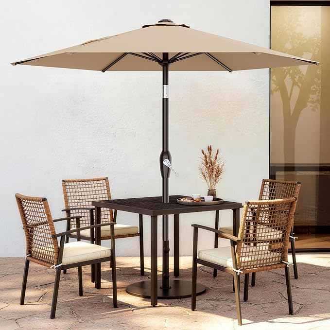 AreShark 7.5FT Patio Umbrella Table Market Umbrella w/Tilt and Crank, Heavy-Duty Outdoor Umbrellas for Pool, Deck, Garden and Backyard, Beige