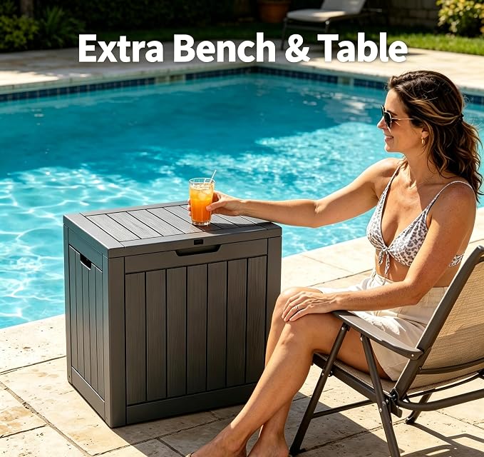 LAUSAINT HOME 31 Gallon Resin Deck Box, Package Delivery Box with Lockable Lid, Waterproof Outdoor Storage Box For Garden Tools, Patio Cushions(31 Gallon,Black)