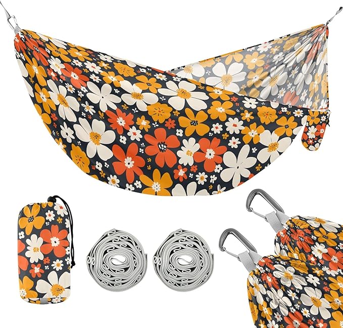 Camping Hammock Outdoor Hammocks for Outside Summer Flower Beach Trees Portable Lightweight with Pockets Tree Straps Indoor