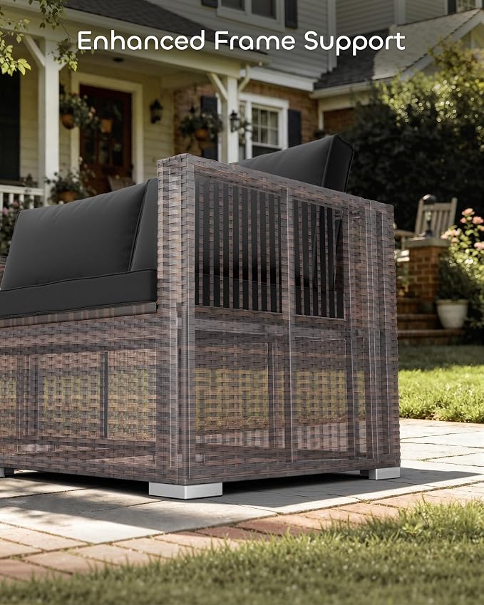 Skyfish Patio Furniture Set - Wide Armrests - All-Weather 5 Piece Outdoor Wicker Sectional Couch with Chaise Lounge,Couch Conversation Set, PE Rattan Sofa for Backyard Porch Poolside Brown/Medium Gray