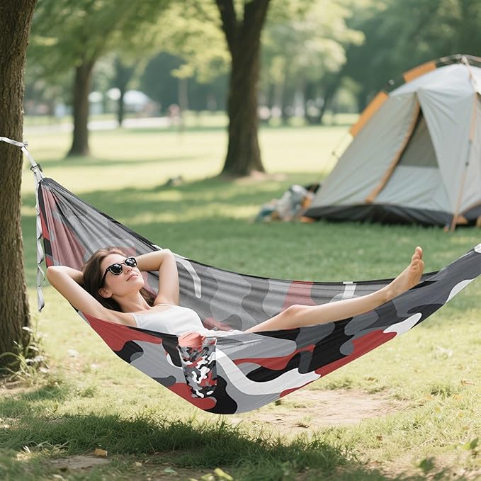 Camouflage Grey Red Black Art 330lb Capacity Outdoor Hammock with Tree Straps Backyard Hammock for Indoor Outdoor Patio soporte para hamacas para adultos