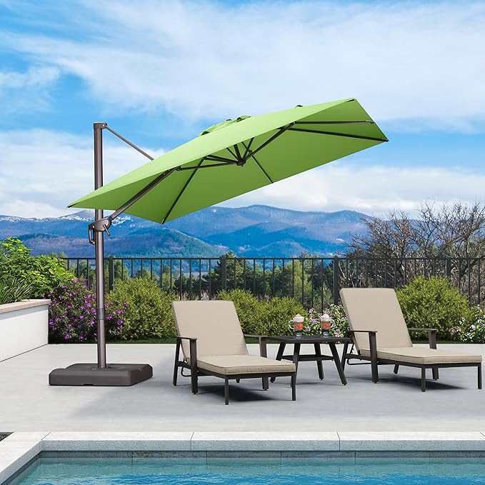 PURPLE LEAF 9' X 9' Patio Umbrella Antique Bronze Square Cantilever Umbrella Outdoor with 360° Rotation and Aluminum Offset Hanging for Pool Deck Garden Backyard, Green