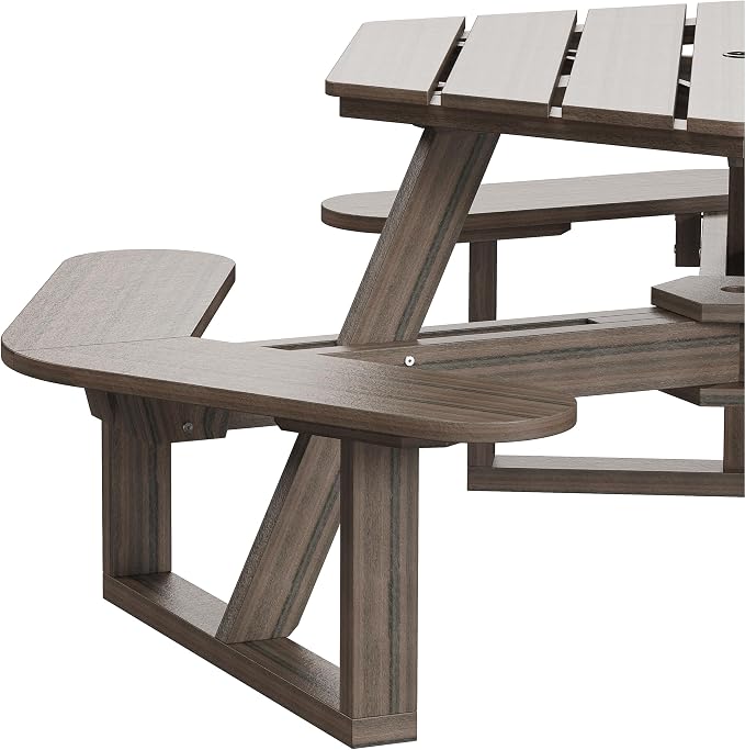 Shoreline Made in USA Hexagon Picnic Table, Seating for 6, Weathered Driftwood