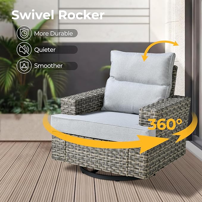 HOOOWOOO Outdoor Sectional Patio Furniture Set,9 Pieces Wicker Conversation Sets L Shaped Couch,Extra Deep Out Door Sofa Outside Furniture with Swivel Chairs,Light Gray