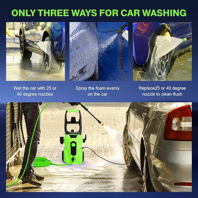 Electric Pressure Washer 5000PSI 2.8GPM Portable Power Washer with 33FT Hose Reel, 4 Nozzle Set for Home/Cars/Fences/Windows, Green