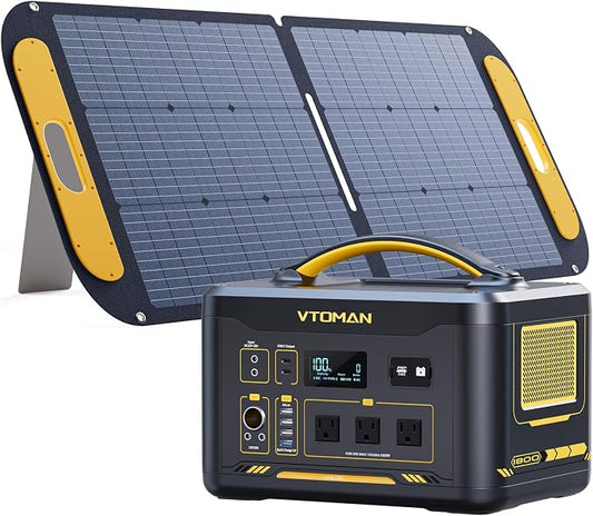 VTOMAN Jump 1800 Portable Power Station with 110W Solar Panel, 1548Wh LFP Battery 1800W AC Outlets (3600W Peak) /100W USB-C Output Fast Charge, Large Solar Generator for for Outdoor, Camping, Backup