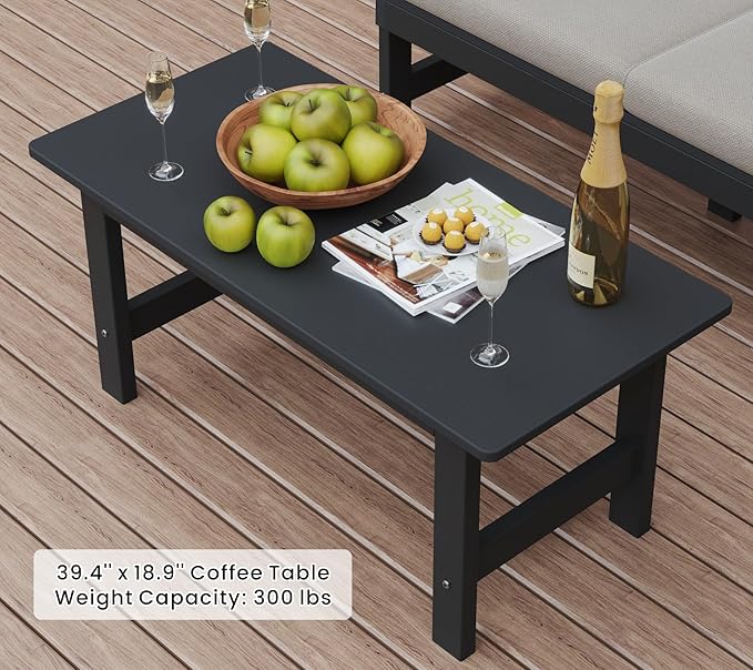 5-Piece Patio Conversation Sets, Weatherproof HDPE Sectional Furniture Set with Cushions, Outdoor Sofa Set for for Porch, Balcony, Deck, Lawn (Black)