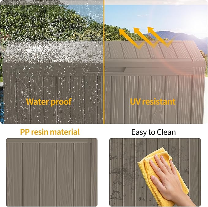 80 Gallon Outdoor Storage Box Waterproof Lockable Resin Deck Box Large, Grey